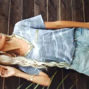 NWT Sequin VNeck Camo Tee